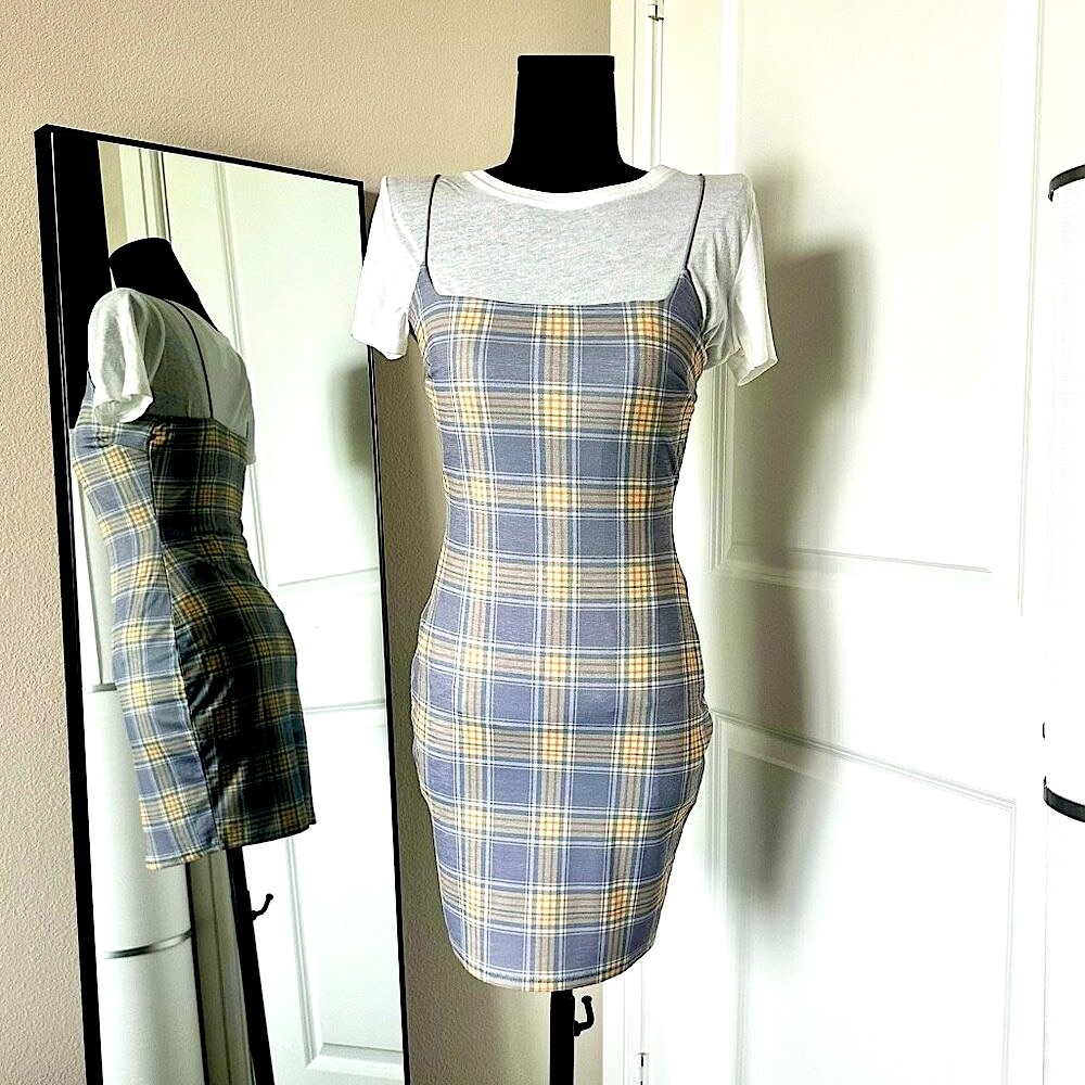 Gingham Blue/Yellow mini dress Size: XS-S